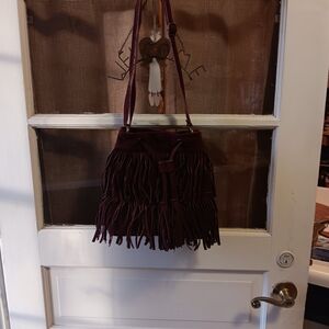 Elegant Burgundy Fringe Shoulder Bag